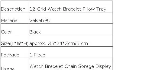 12 Grids Convenience Jewelry Display Case Bangle Bracelet Display Pillow Box Black PU Velvet Cushion Watch Holder Tray