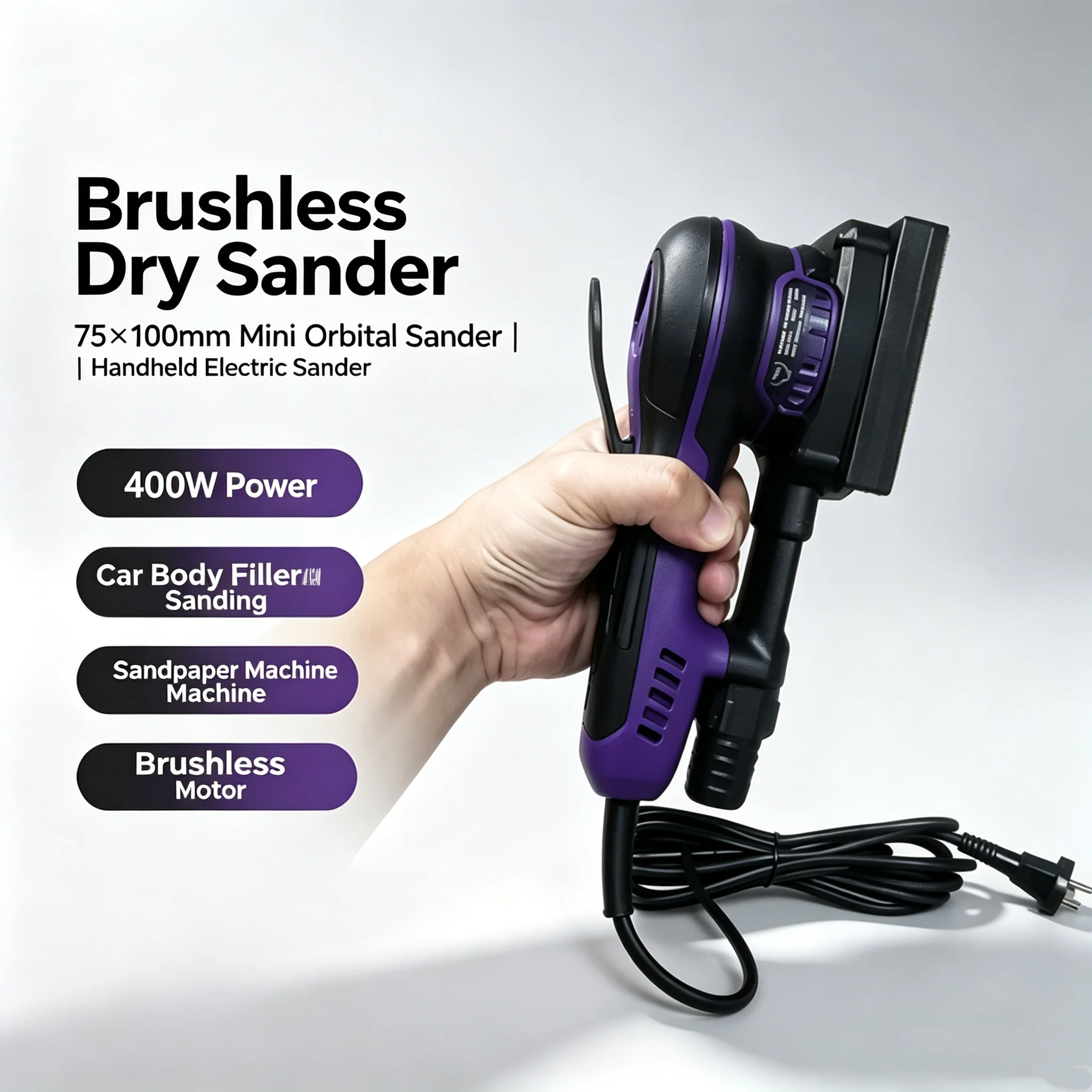 Brushless 400W 75*100 Small Square Handheld Electric Dry Sander, Sanding Machine for Automotive Putty