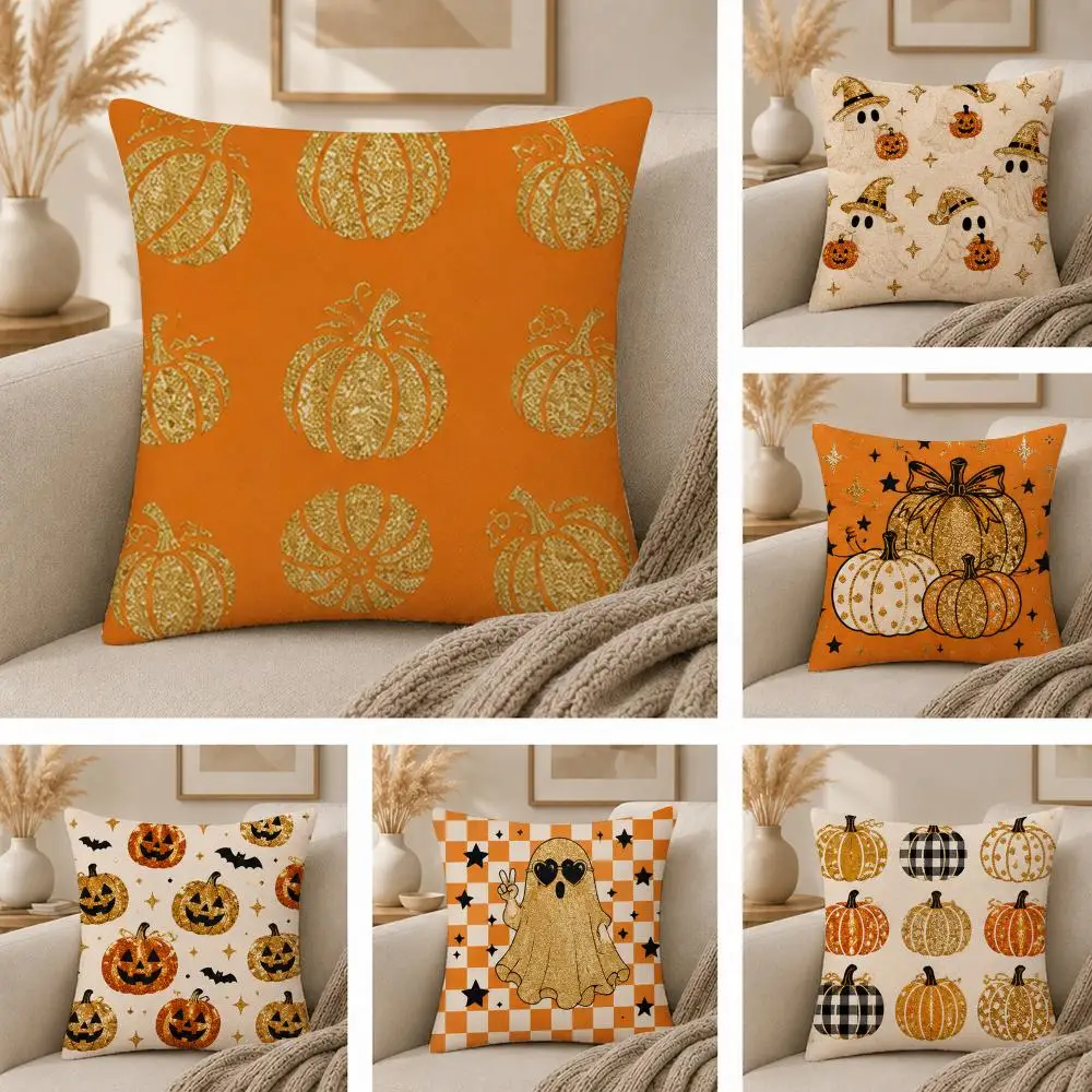 Golden Pumpkin Fall Cushion Cushion Cover  Plush Fabric Soft Double Sided Print Sofa Cushion Cover Throw Pillow Covers