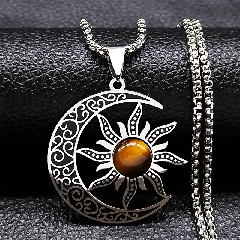 Bruja Luna sol pentagrama collar piedra oculta Luna media luna Wicca Collares joyería Collares amuleto protección collar de mujer