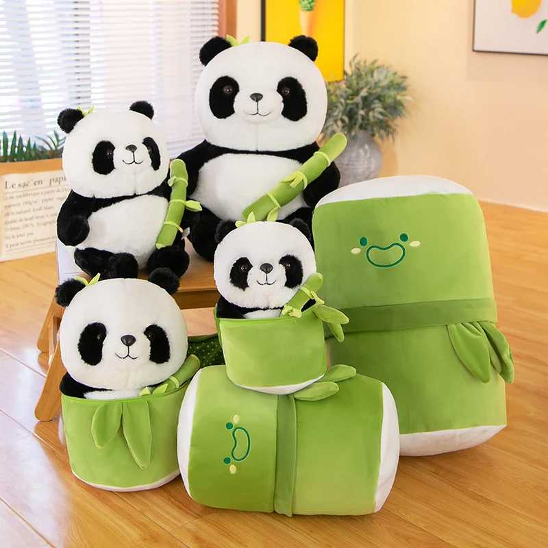 Kawaii Tubo di bambù Panda Set Peluche Simpatico peluche Orso di peluche Bambola Design reversibile Regali di San Valentino per bambini