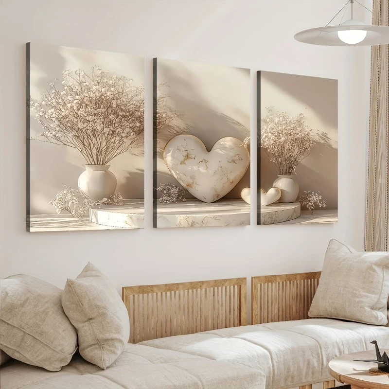 3pcs Frameless Canvas Painting and Poster, Modern Minimalist Potted Flower Landscape, Home Decor, Wall Art, Room Decoration