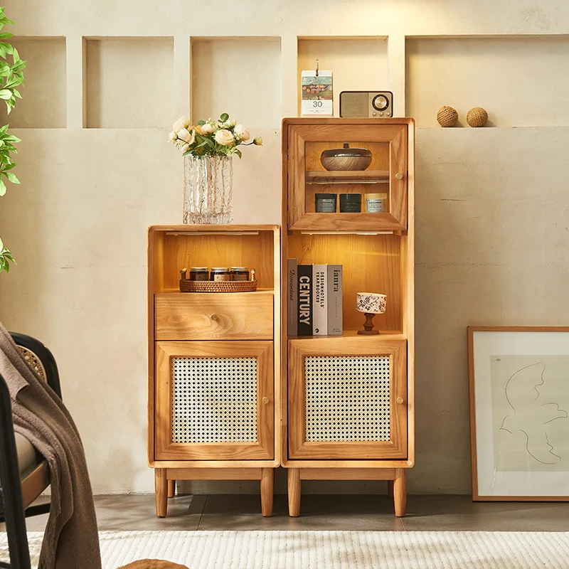 

Nordic rattan wine cabinet living room dining side cabinet Japanese-style locker display cabinet simple modern solid wood