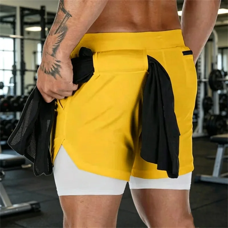 Shorts de sport d'été 2026 2-en-1 à séchage rapide, multi-poches, pour hommes, respirants, pour la course et le fitness, double couche