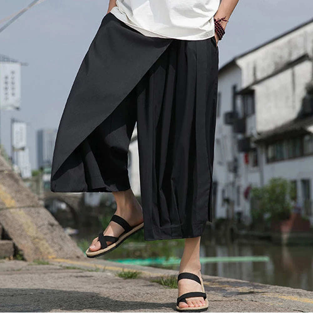 

XS-5XL Summer New Men's Patchwork Skirt Pants American Retro Fashion Trend High Street Casual Breathable Loose Men's Bottoms