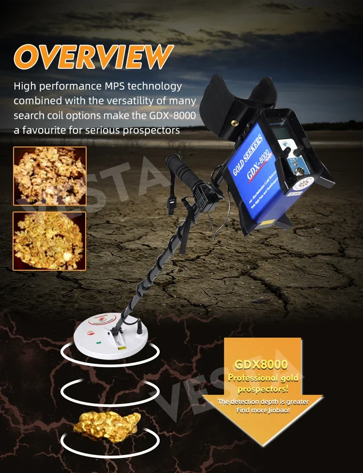 كاشف الذهب الاحترافي ، لفائف مزدوجة D ، GDX8000 ، 18 "، 11"