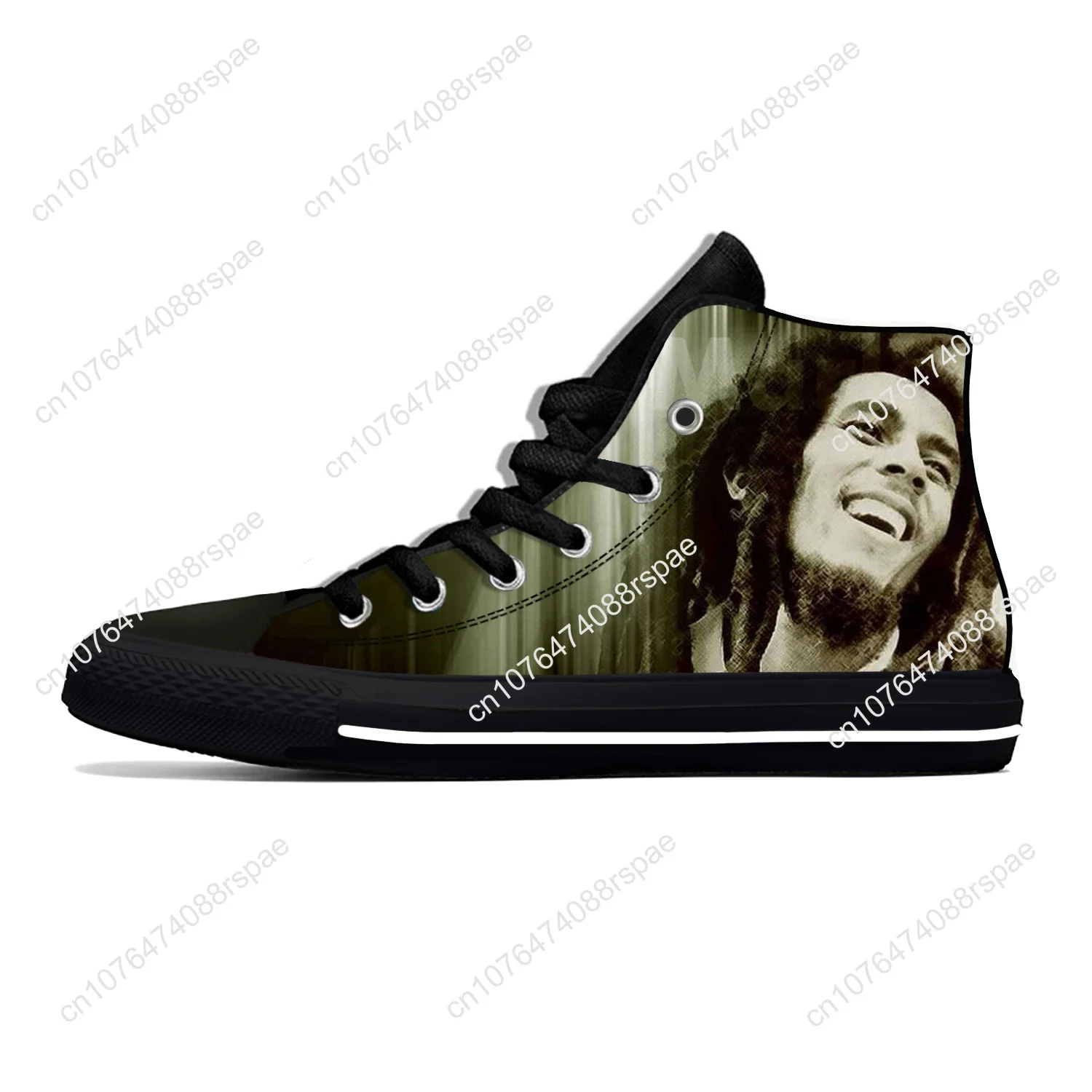 Tênis Bob Marley estrela reggae masculino e feminino, Rasta Rock Music Fashion, sapato de pano casual, top alto, leve, respirável, impressão 3D