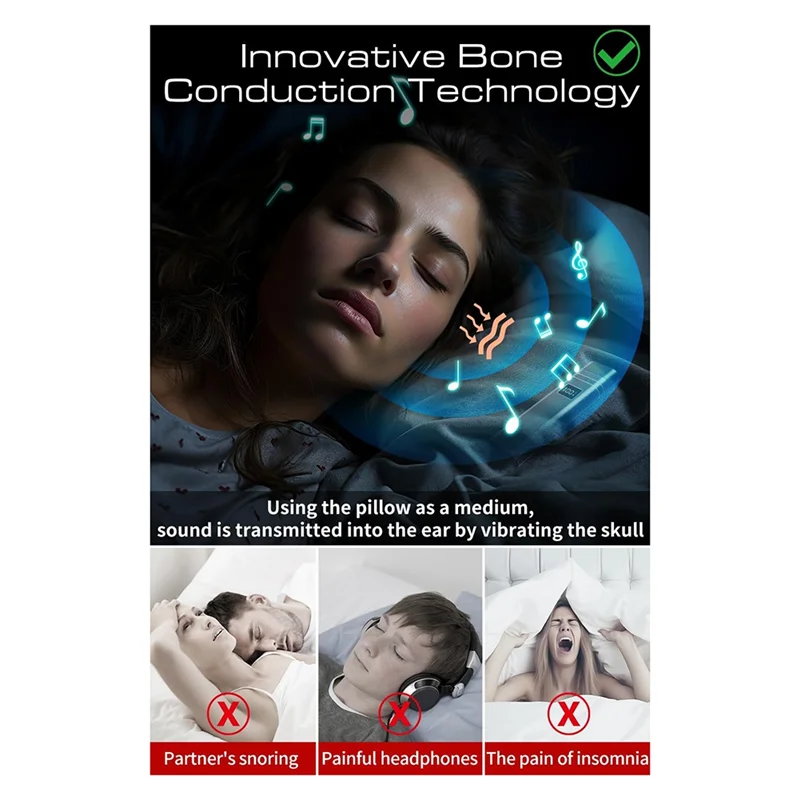 ABKI-Bluetooth 5.3 Костный динамик-подушка, динамик под подушку со светодиодным дисплеем, стереозвук Машина с белым шумом