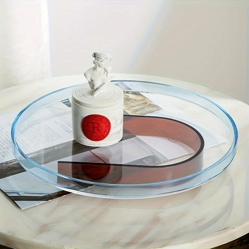 Fotografia 6: Bandeja acrílica transparente, retangular e redonda, para mesa de centro, banheiro, armazenamento de produtos vidreiros