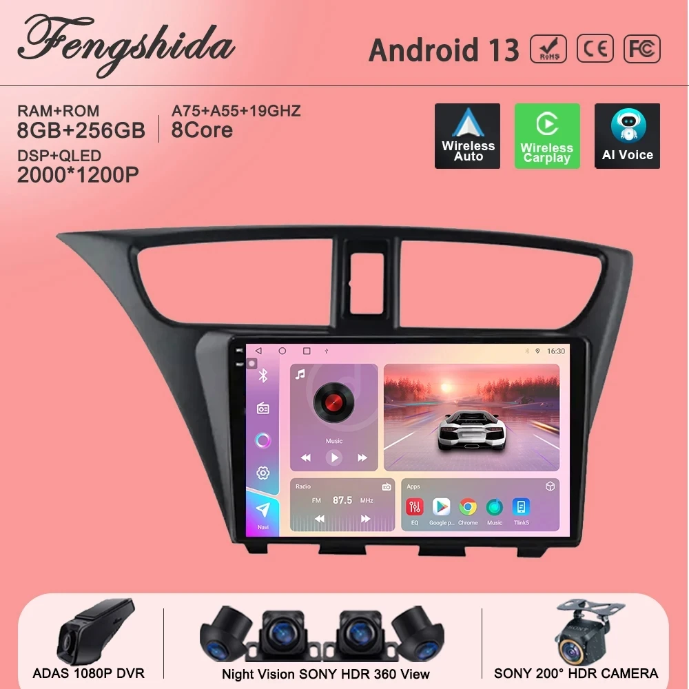 

Android 13 Multimedia For Honda CIVIC LHD Hatchback 2012-2017 Auto Radio No 2din DVD Stereo Head Unit GPS Navigation QLED Screen