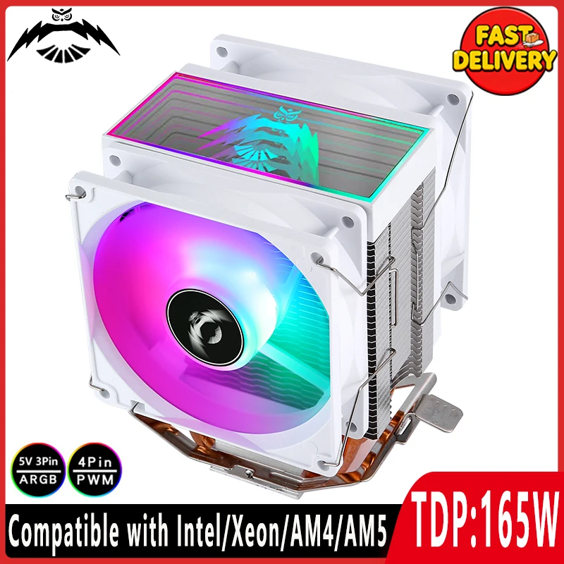 

Вентилятор процессора компьютера 2/4/6 охладитель тепловой трубки RGB 90 мм процессор с воздушным охлаждением, совместимый с LGA1700 1200 115X 1851 2011 AM4 AM5