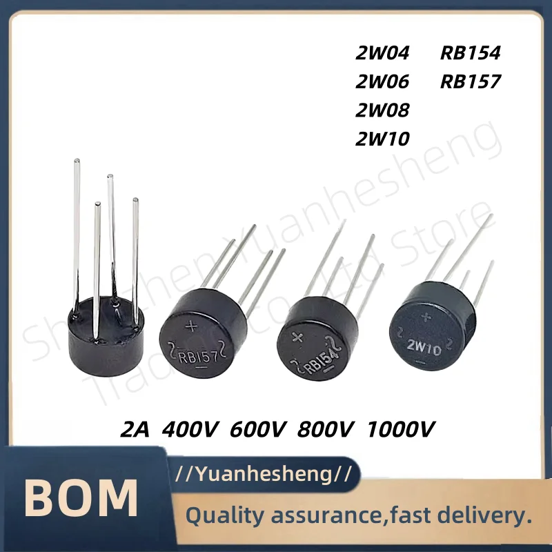100 PCS/Original Ponte Mucchio Cerchio 2W10  2W08  2W06  2W04  RB157  RB154 2W10 2A DIP-4 Raddrizzatore