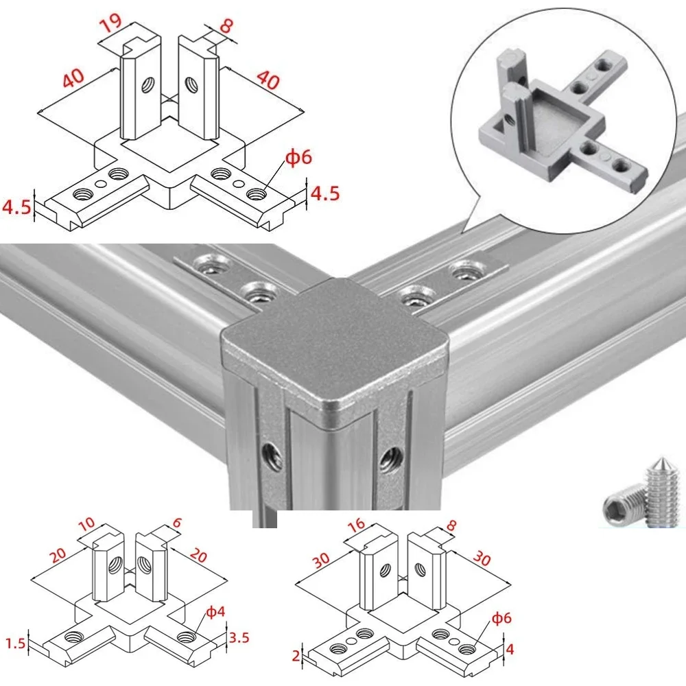 10 Pcs 3 Way Corner Bracket Connector EU 2020 3030 4040 With Screws For Standard T Slot Aluminum Extrusion Profile 2020 3030