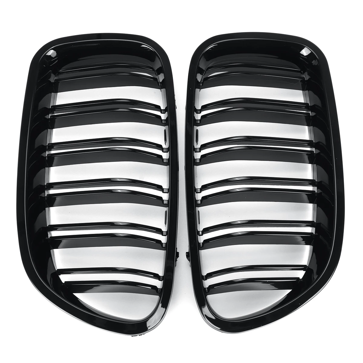 คู่กันชนหน้าDouble Slat Grill GrilleสําหรับBMW F10 F11 M5 535i 550i 528i 10-16 ด้านหน้าKidney Grille GLOSSสีดํา