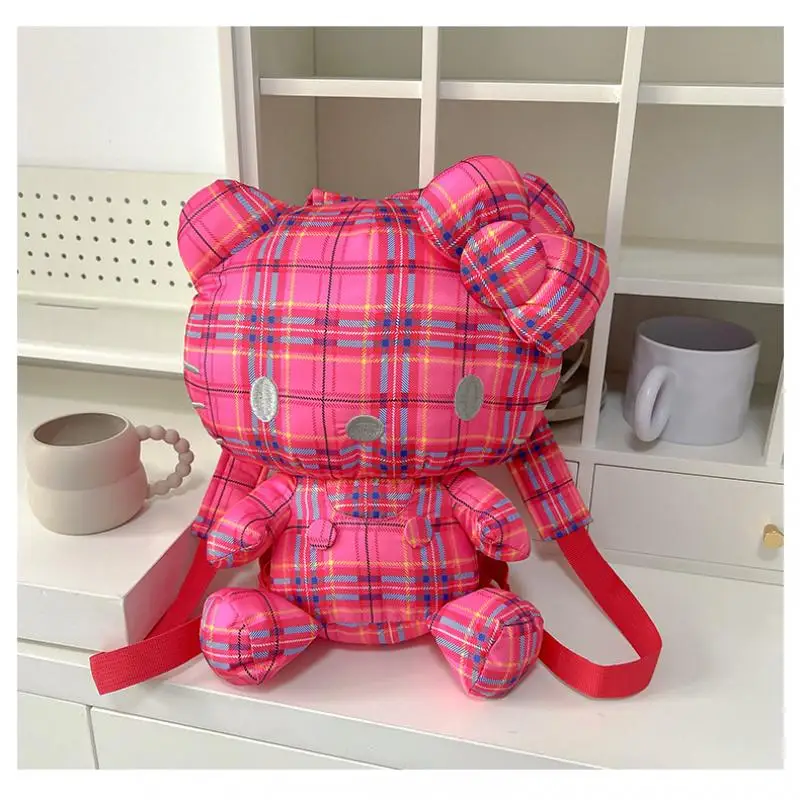 Hello Kitty Y2K Checkered Pink Black Backpack Kawaii Sanrio Kt Cat Cartoon Filling Toy Storage Bag Accessories Holiday Gifts