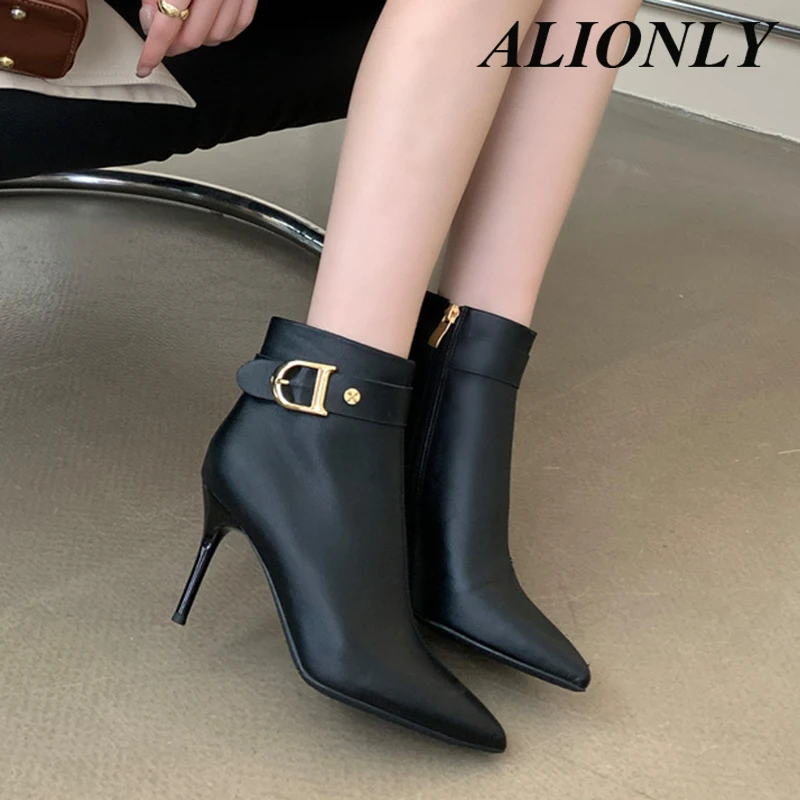 Alionly 2025 New leated Wedges High Heels Women Ankle Boots Street Style Concise Pointed Toe Banquet Dress Shoes