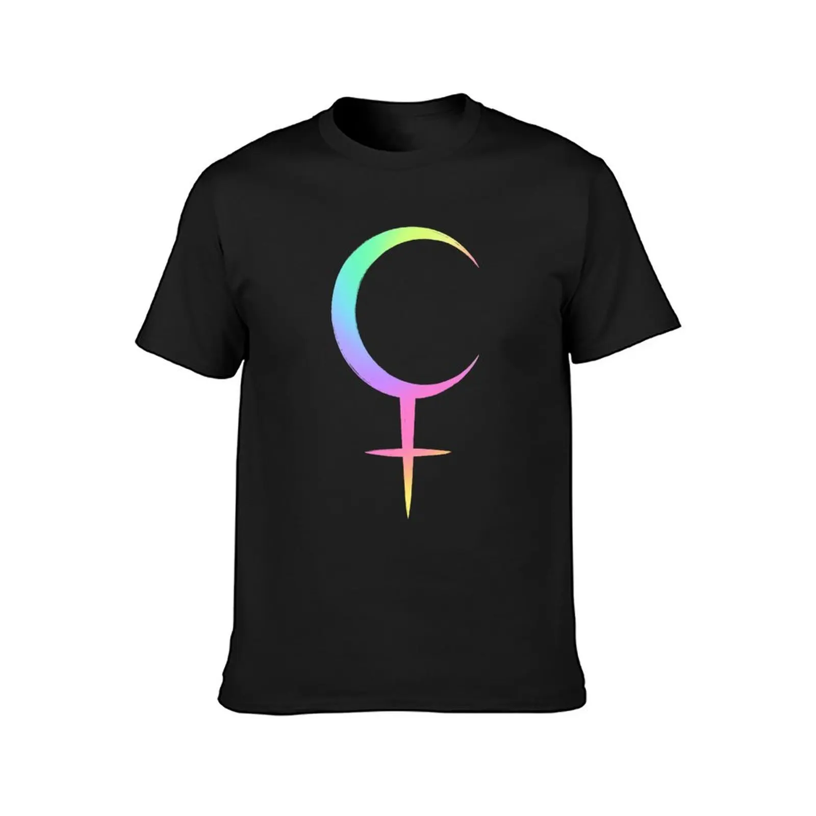 Lilith moon symbol holographic rainbow colors T-Shirt blacks Aesthetic clothing mens graphic t-shirts