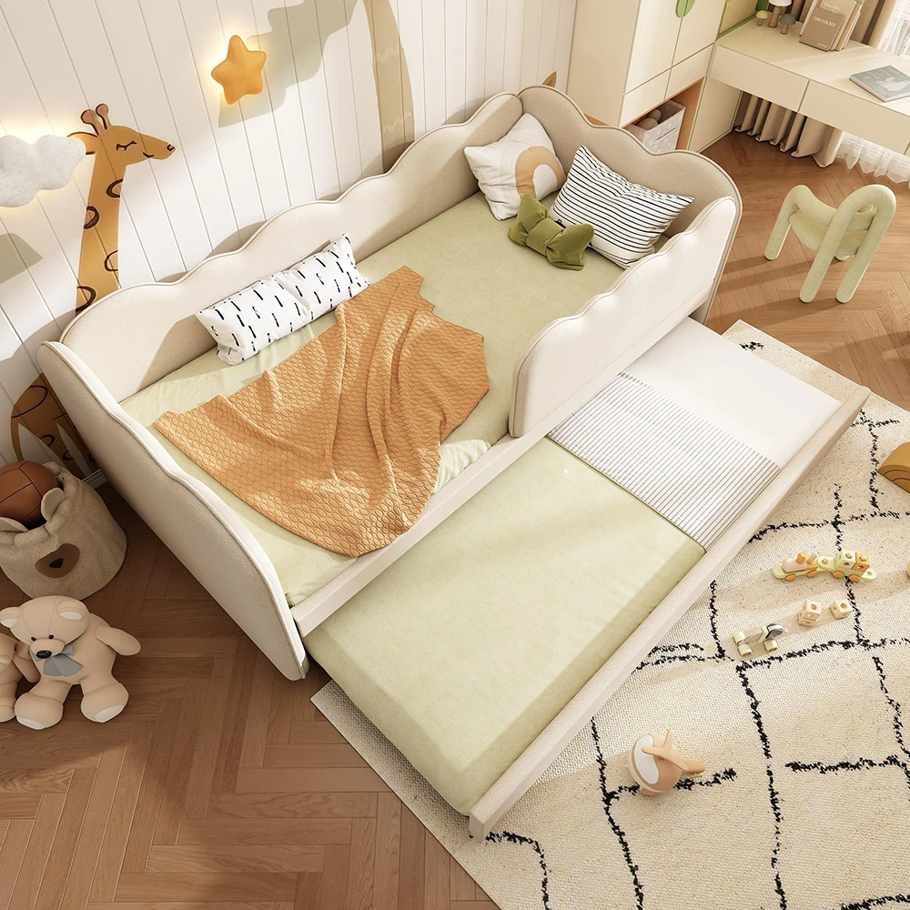 KOMHTOM Sofá cama, sofá cama de 90x190 cm, con cama extraíble, respaldo y somier de láminas de madera, beige/rosa/gris (sin colchón)