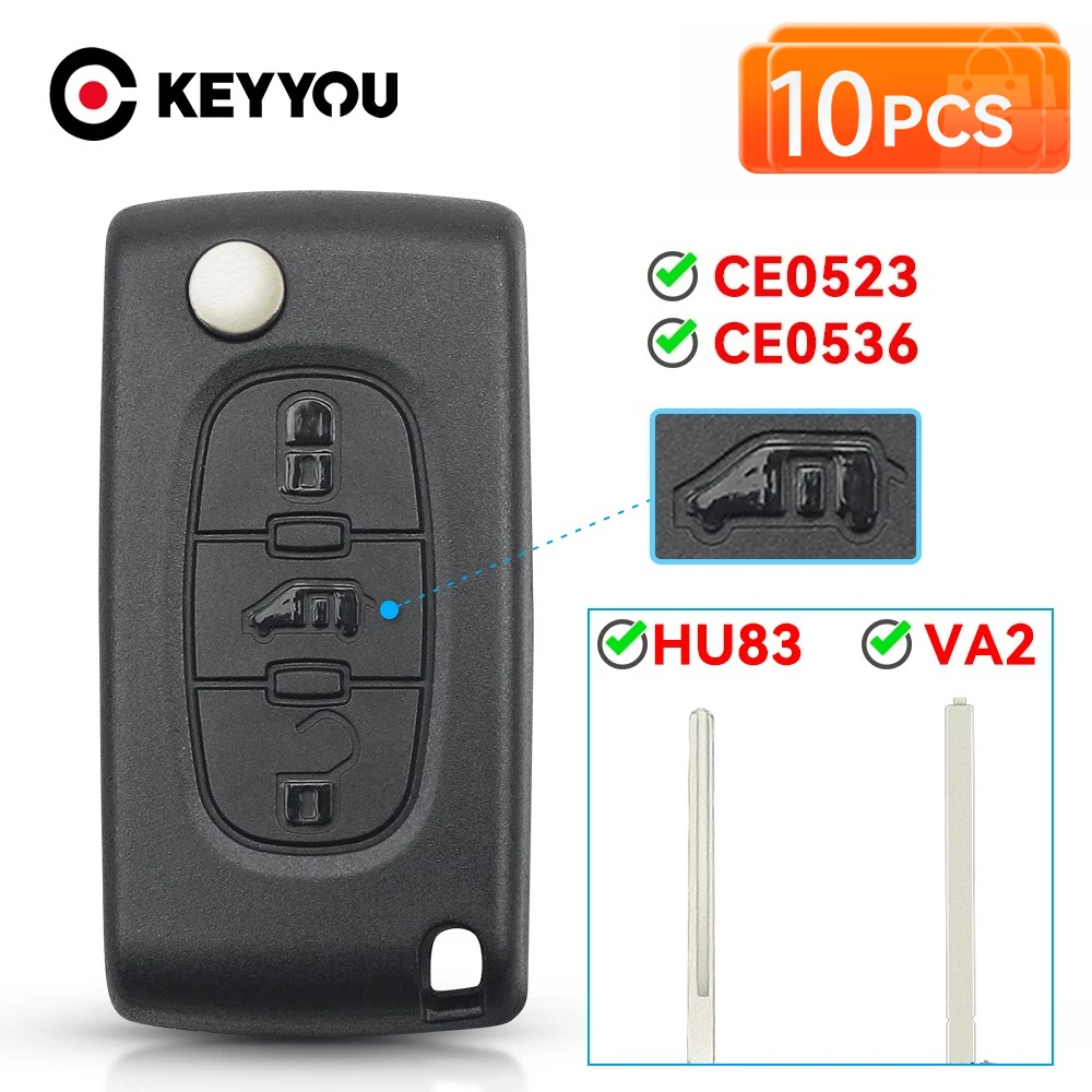 

KEYYOU 10PCS Remote Car Key For Citroen Dispatch Berlingo (Van) For Peugeot Expert Partner 207 307 308 3008 For Fiat CE0523/536