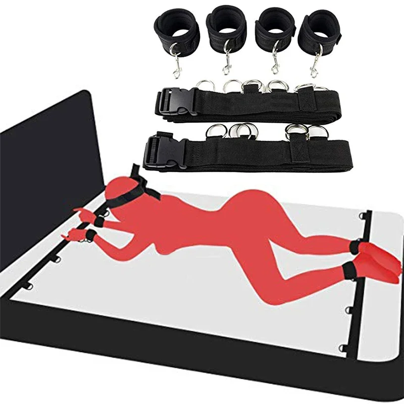Set di ritenuta BDSM Bondage Manette e polsini alla caviglia Schiavo sul letto Gamba aperta Flirtare Giocattoli sessuali per donne Coppie Erotici Senza vibratore