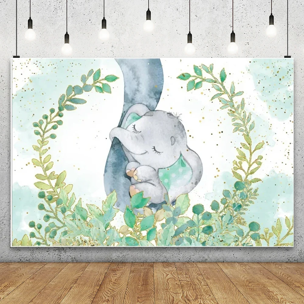

Elephant Baby Shower Backdrop Photography Baptism Boy Girl First Birthday Party Decor Kids Portrait Backgrounds Banner