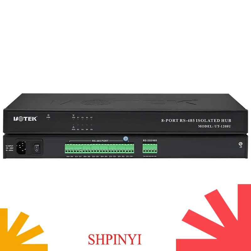 Industrial 8-Port RS-232 RS-485 to RS485 Hub with Optoelectronic Isolation Half-Duplex Lightning Surge Protection UT-1208U
