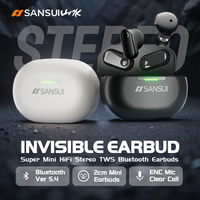 Sansui TWS Bluetooth 5.4 Earbuds Invisible In-Ear Hands-Free Calls IPX4 Ultra-Small Wireless Earphone for Sports Running Driving