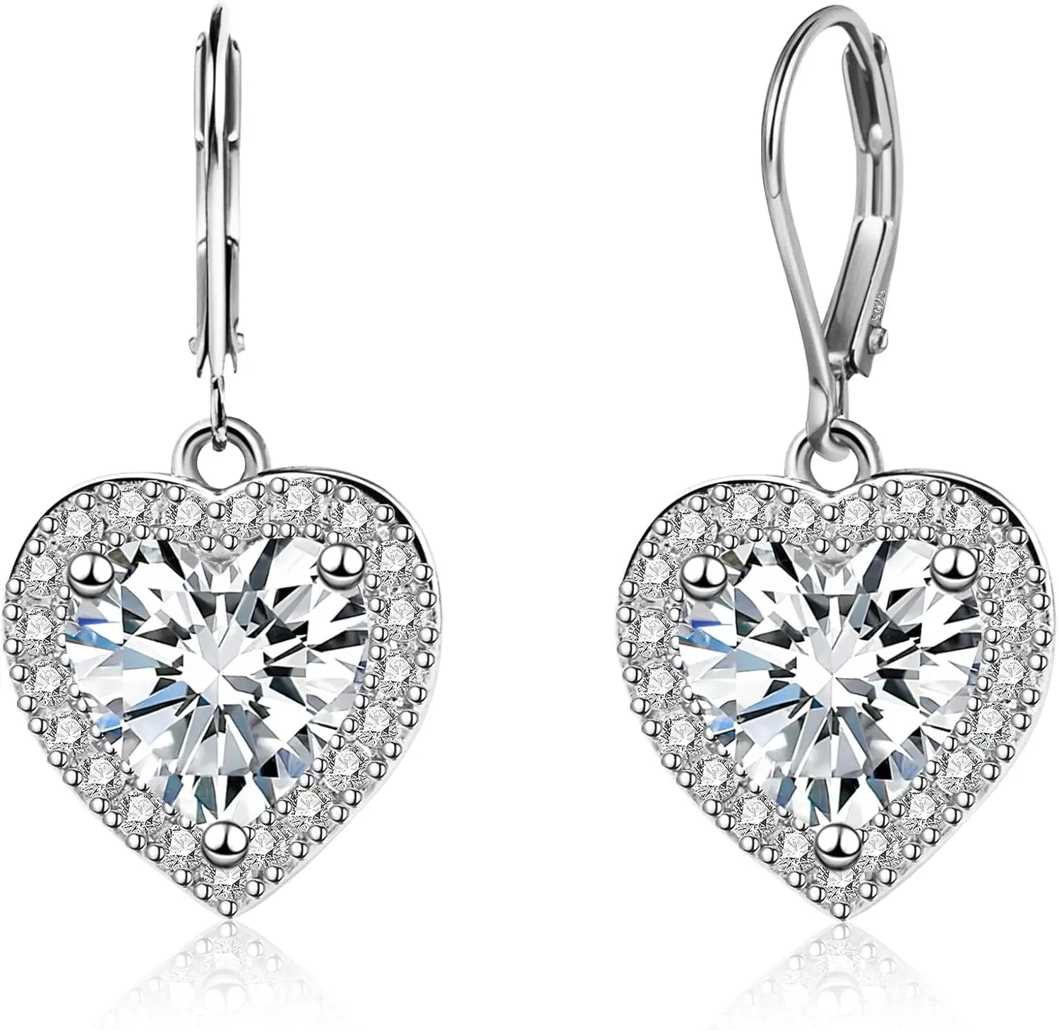 

Sterl Silver 925 Heart Glitter Earrings Silver Post Gold Hanging Zirconia Dangle for Women Girlfriend Mom