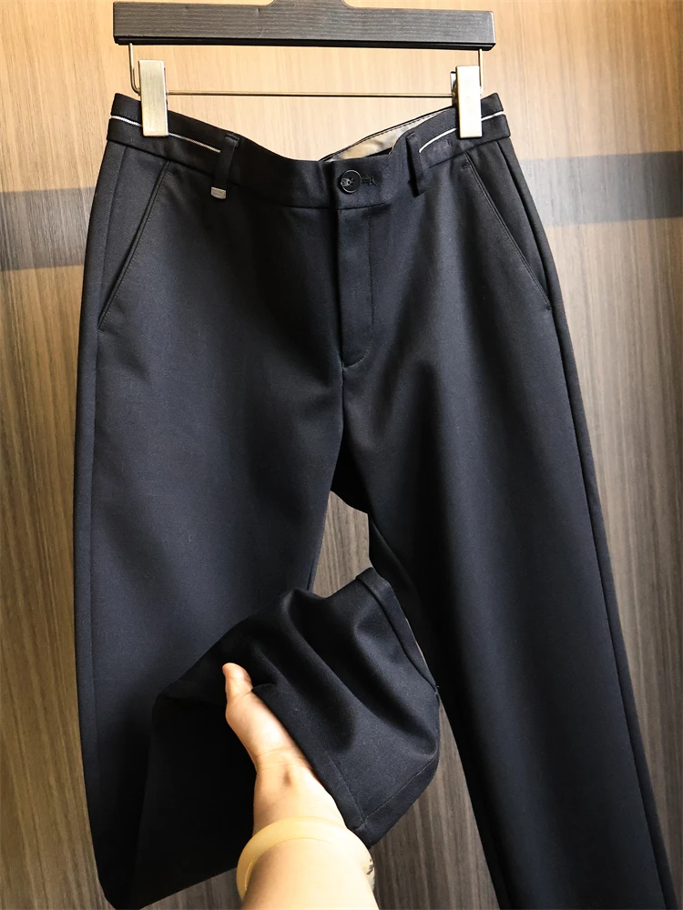 

Теплые деловые повседневные брюки для мужчин, прямые брюки, осень-зима, длинные брюки из полиэстера, нейлона, спандекса, удобная посадка