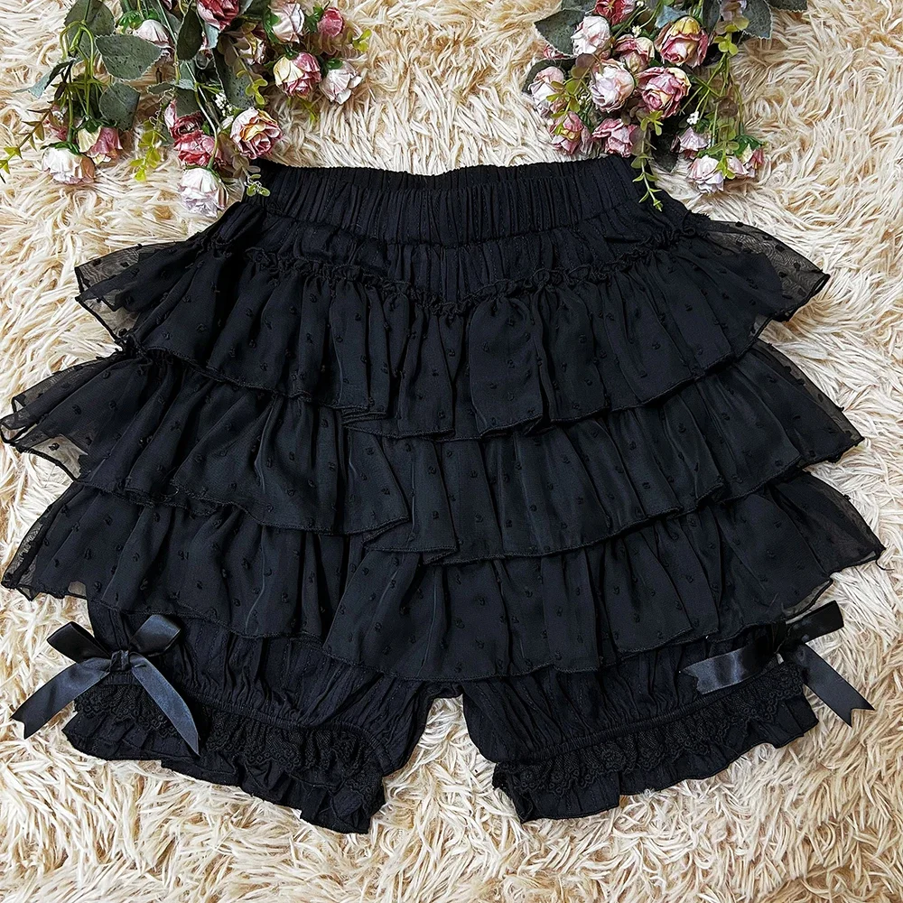 Sweet Lolita Lace Mesh Cake Safety Short Pants Y2k Japan Kawaii Knickers Women Elastic Waist Shorts Skirts Cute Ruffles Bloomers