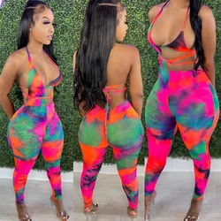 BKLD New Jumpsuits For Women Summer Outfits 2024 Fashion Printed Spaghetti Strap Hollow Out Lace-Up Open Back One Pieces