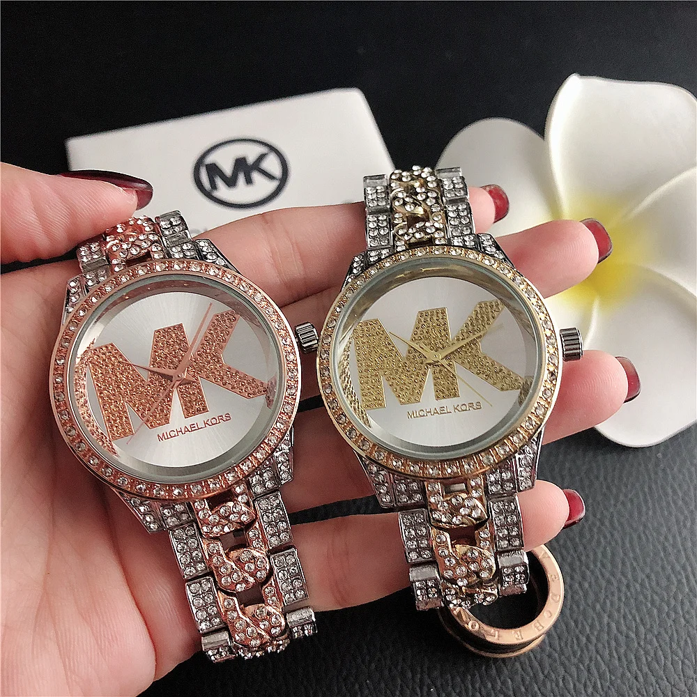 New Michael Kors Women Luxury Diamond Quartz Watch Fashion Business Design Stainless Steel Alloy Wristwatch Lady Exquisite Gift