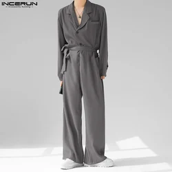 Fashion Men Jumpsuits Solid Color Lapel Long Sleeve Korean Style Rompers Men Streetwear Loose 2024 Casual Overalls S-5XL INCERUN