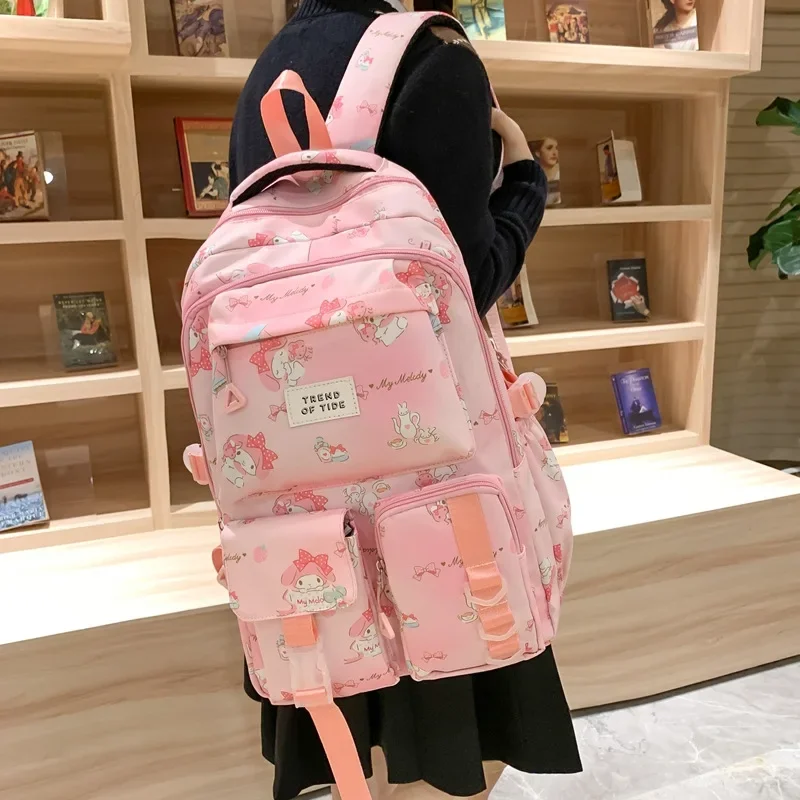 

Sanrio Melody Cartoon Cute Printed Student School Bag Female Multi-pocket Large Capacity Burden Reduction Travel Backpack