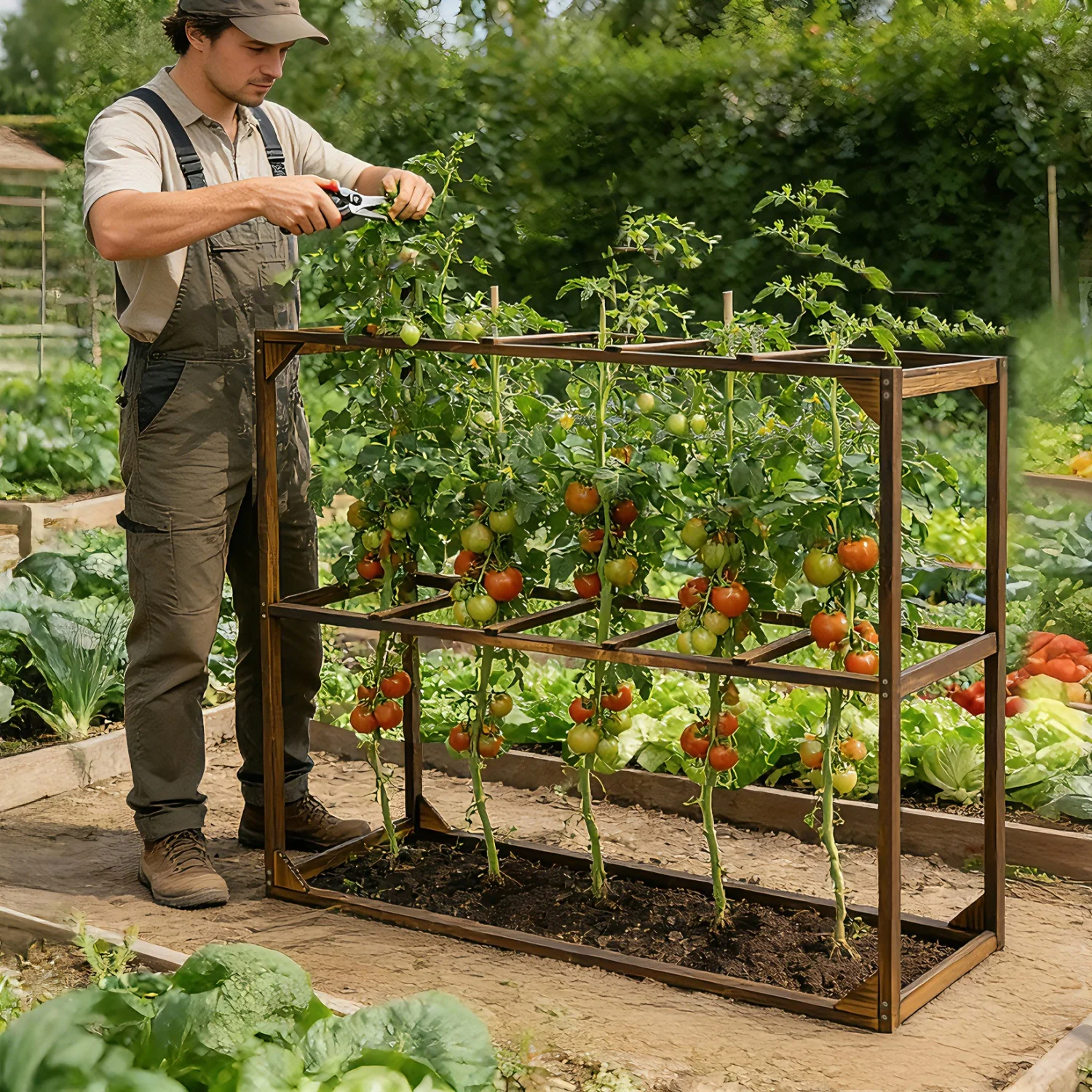 

5 Slots Outdoor Wooden Tomato Cranberry Support Trellis Support Frame for for Vegetables Cranberry Cage