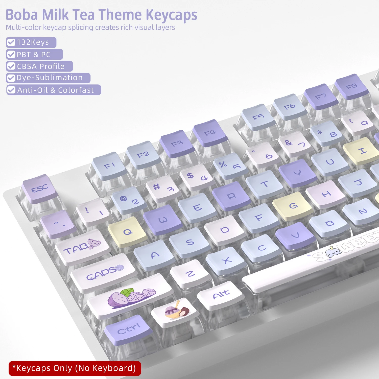 Boba Milk Tea Four-Sided Backlight Keycaps 132 Keys PBT+PC Material CBSA Profile For MX Switch Mechanical Keyboard Keycaps