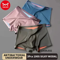 MiiOW-bóxer de Modal sedoso para hombre, ropa interior sin costuras, bragas antibacterianas, pantalones cortos, 3 piezas, 100S