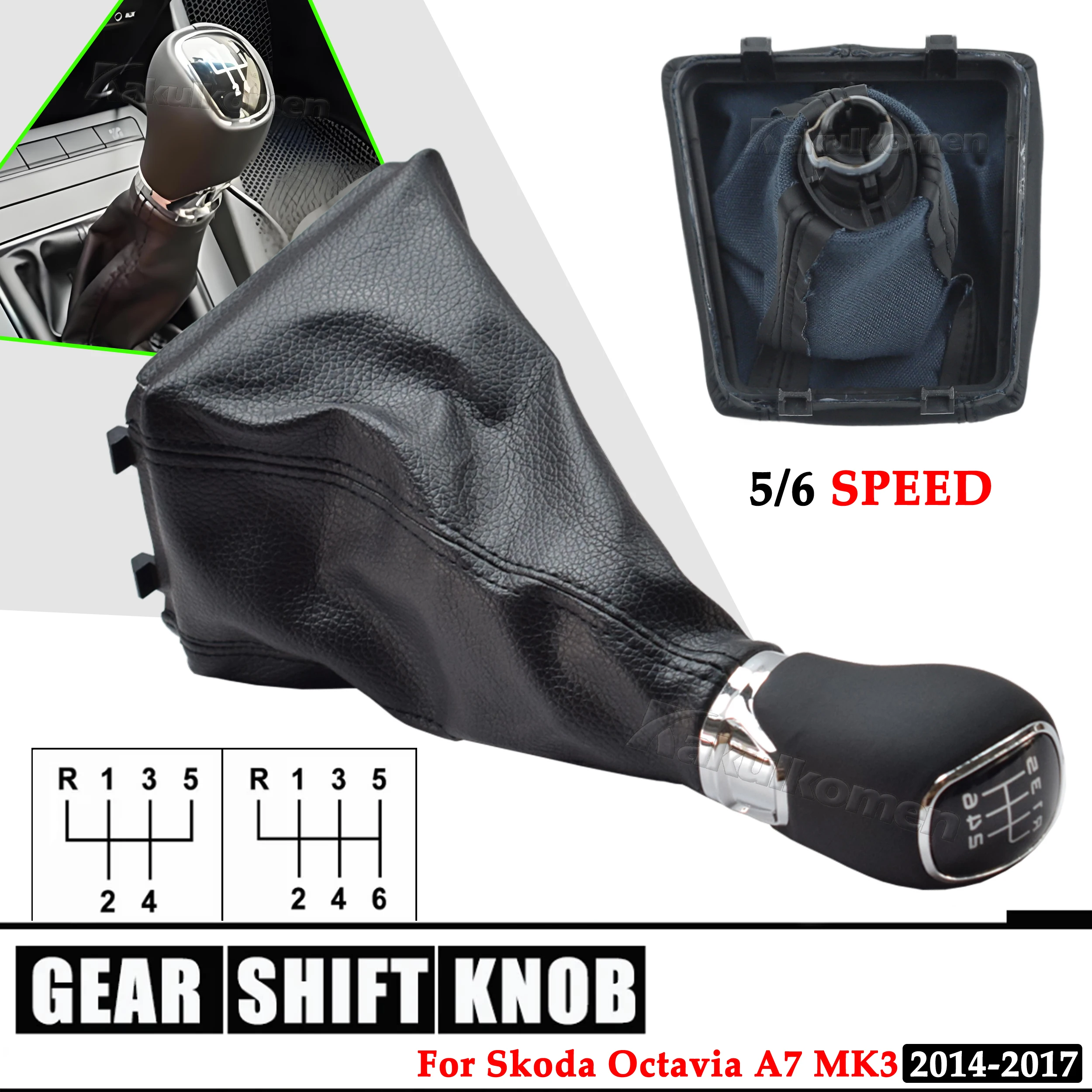 

5/6 Speed Gaiter Boot Cover Gear Shift Knob For Skoda Octavia A7 MK3 2014 2015 2016 2017 Auto Accessories