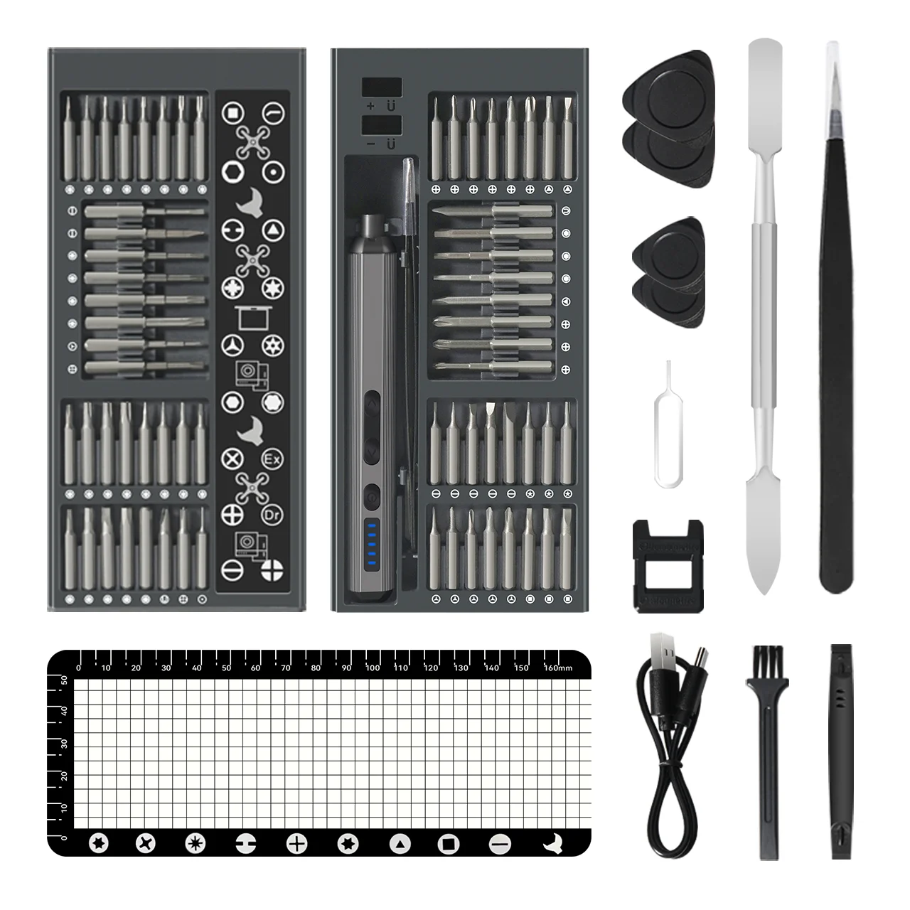 Kit de tournevis électrique sans fil 76-en-1 3,7 V avec lumière LED intégrée, plusieurs embouts magnétiques, kit de réparation pour appareils électroniques