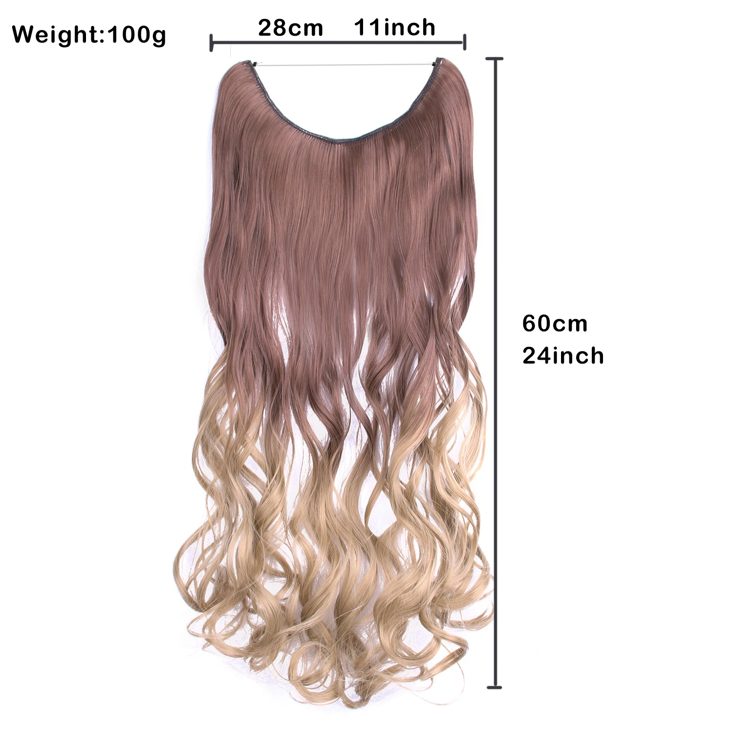 Zolin One Piece Hair Extension Wavy Synthetic No Clips Whit Invisible Wire Line Hairpieces Brown Blonde Ombre Color