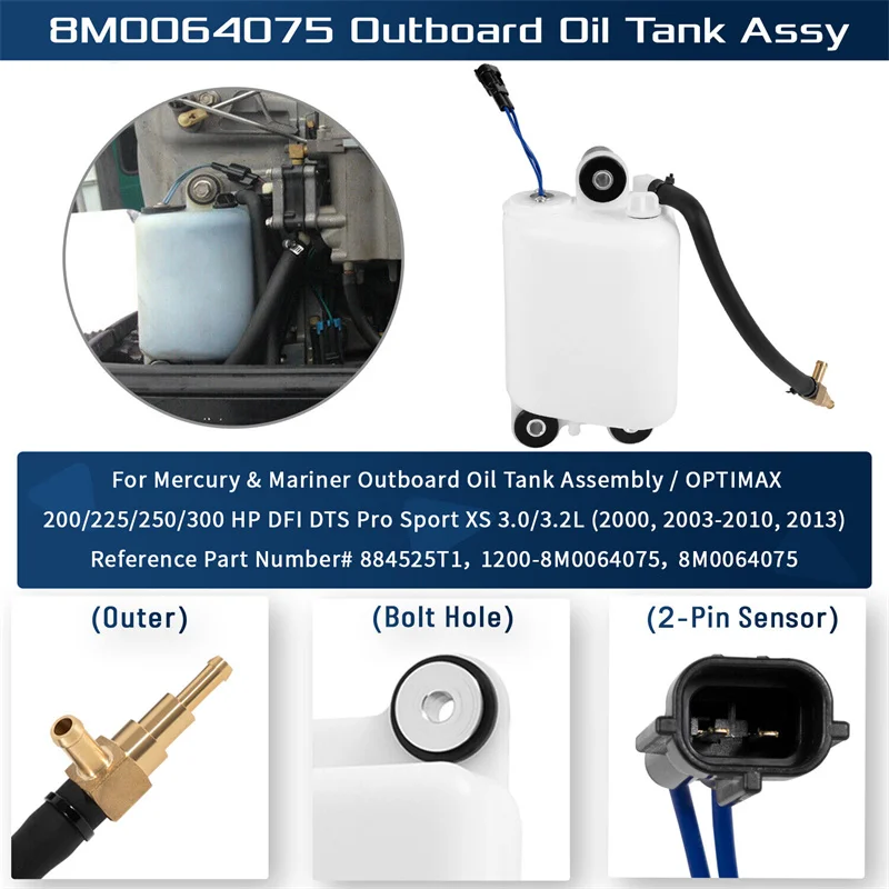 8M0064075/8M0064075 Oil Tank Assembly for Mercury & Mariner Outboard Oil Tank Assembly Mercury Outboard DFI 3.0L 3.2L Engines