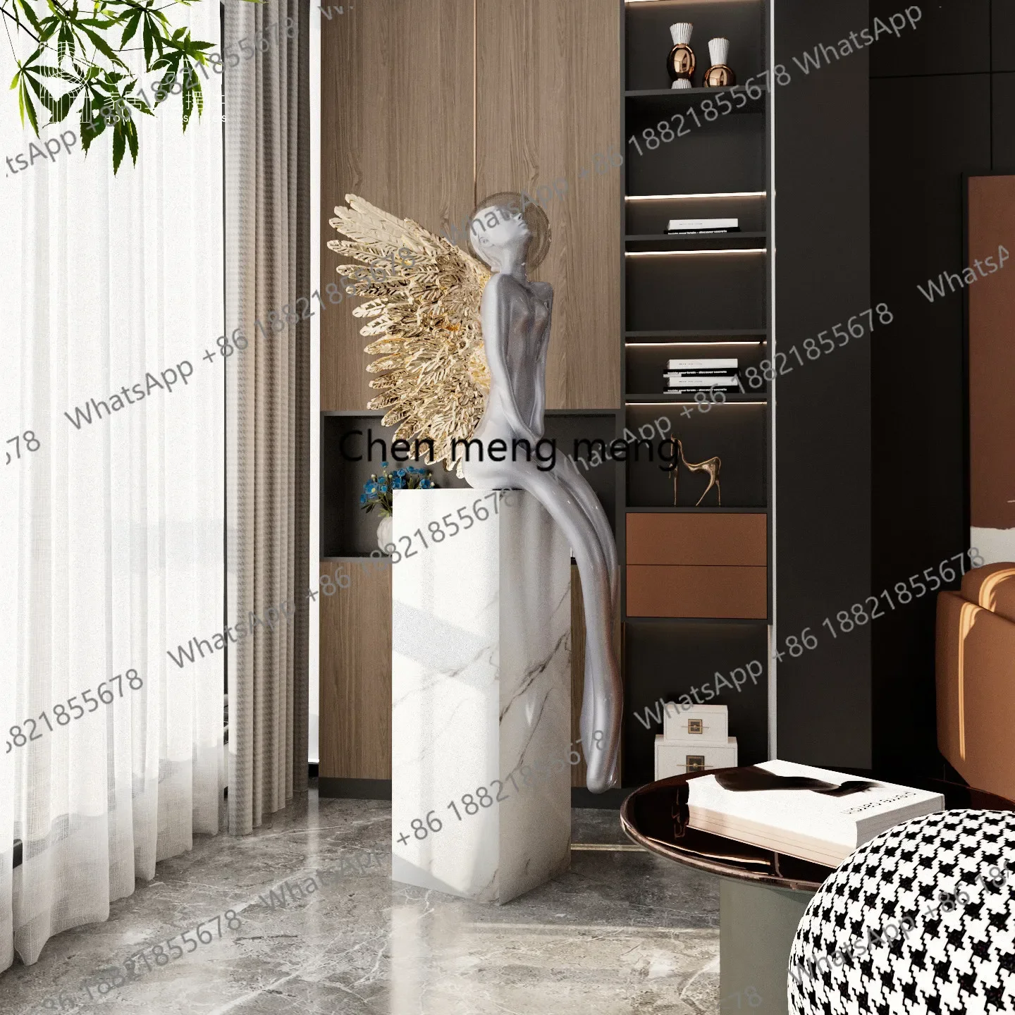 New arrive Modern light luxury angel statue floor-to-ceiling welcome sculpture hotel clubhouse model room front desk art deco or