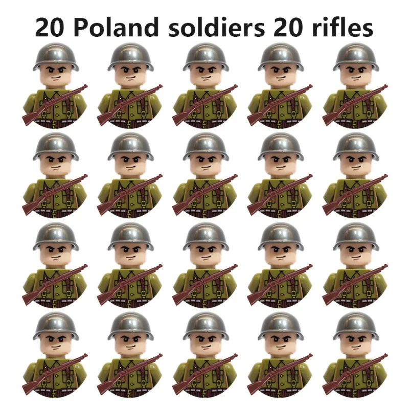 20pcs/lot WW2 Military Soviet US UK China France Soldiers Building Blocks Poland Canada Japan Army Figures Bricks Toys For Boys