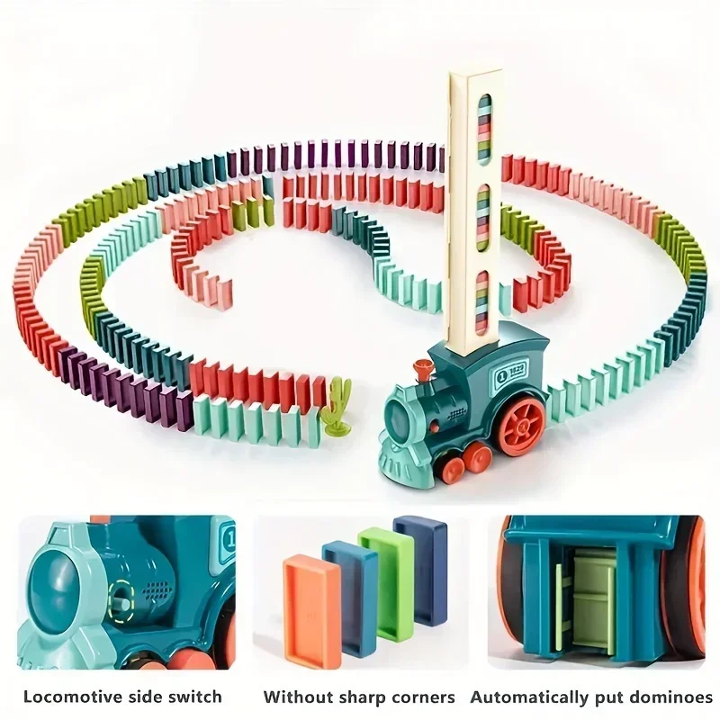 Automatic Laying Domino Train Electric Car Brick Blocks Kits Creative Games Intelligence Educational DIY Toys Kids Birthday Gift