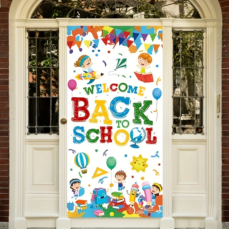 Welcome Back To School Door Banner,White First Day Of School Decoration, Classroom & Party Supplies, Indoor/Outdoor Wall Hanging