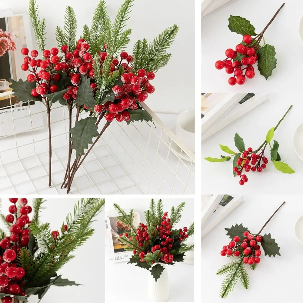 Multicolor Artificial Christmas Flower Floral Arrangement Home Decor Simulation Pine Cone Stems Xmas Berry Pine Stick