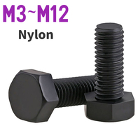 5-50PCS Nylon Black Hexagonal External Hexagonal Screw M3 M4 M5 M6 M8 M10 M12 Plastic Insulated Hexagonal Bolt Length: 6-70mm
