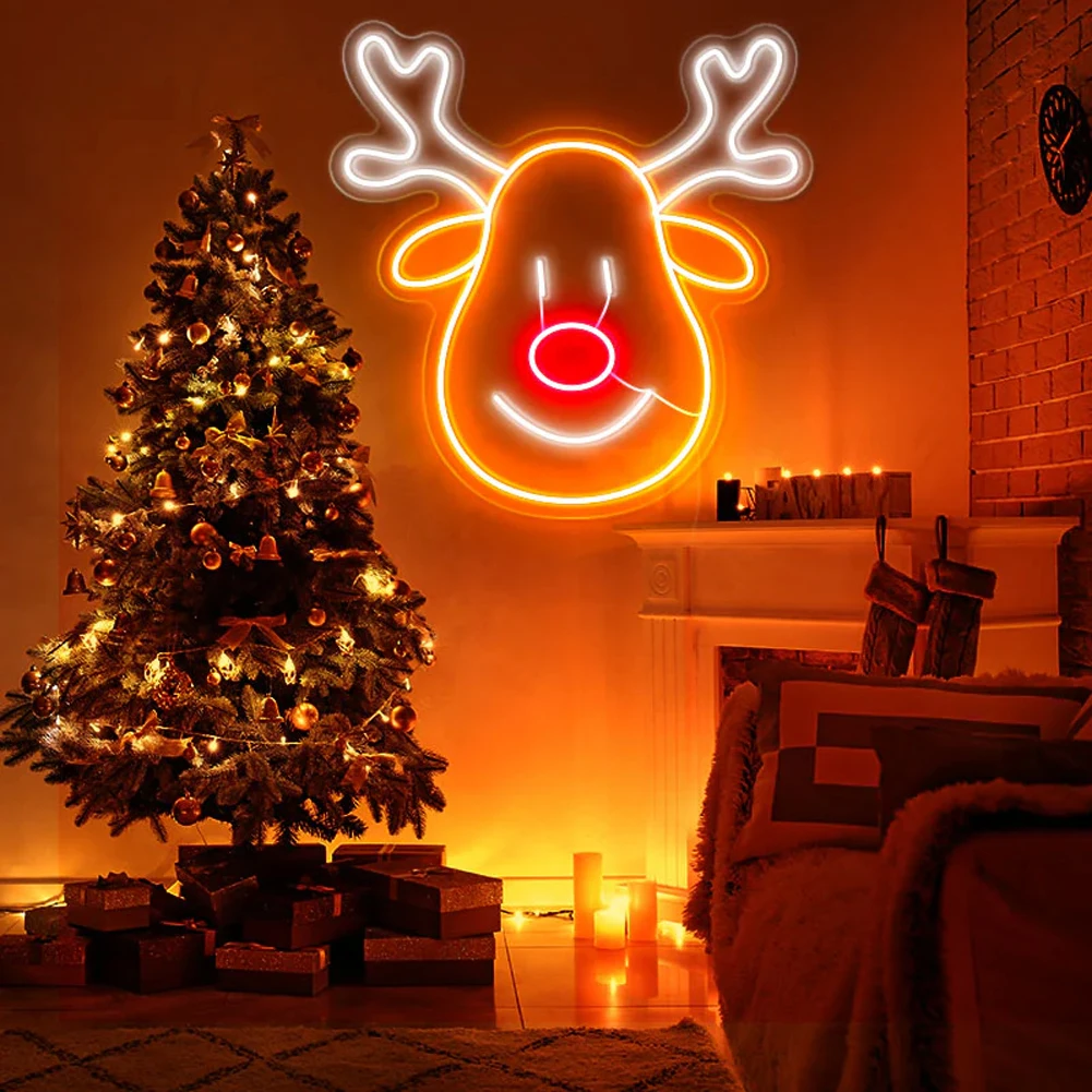 Kerstrendier neonbord, LED-muurkunst voor vakantie Nieuwjaar Decor USB-aangedreven kerstlicht voor woonkamer slaapkamer wintercadeau