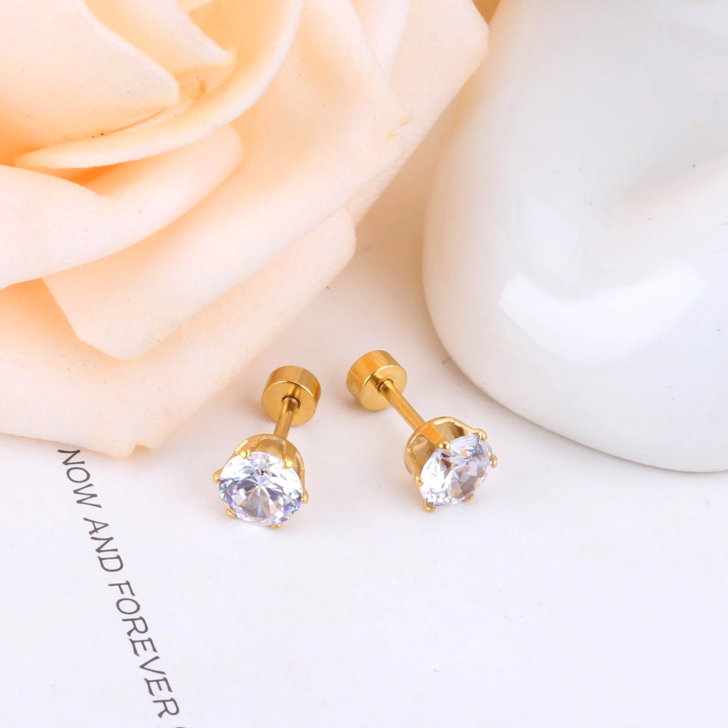 LUXUKISSKIDS 3/4/5/6/7MM piccoli orecchini a bottone sfera rotonda bianco Cubic Zirconia pietra nera vite orecchie gioielli ragazze regali