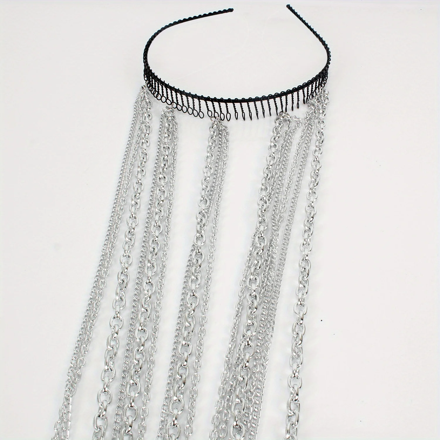 Long Silver Tassel Headband Blingbling Hair Chain Punk Hair Hoop Bridal Jewelry for Women Girls Wedding Party Hair Accessories